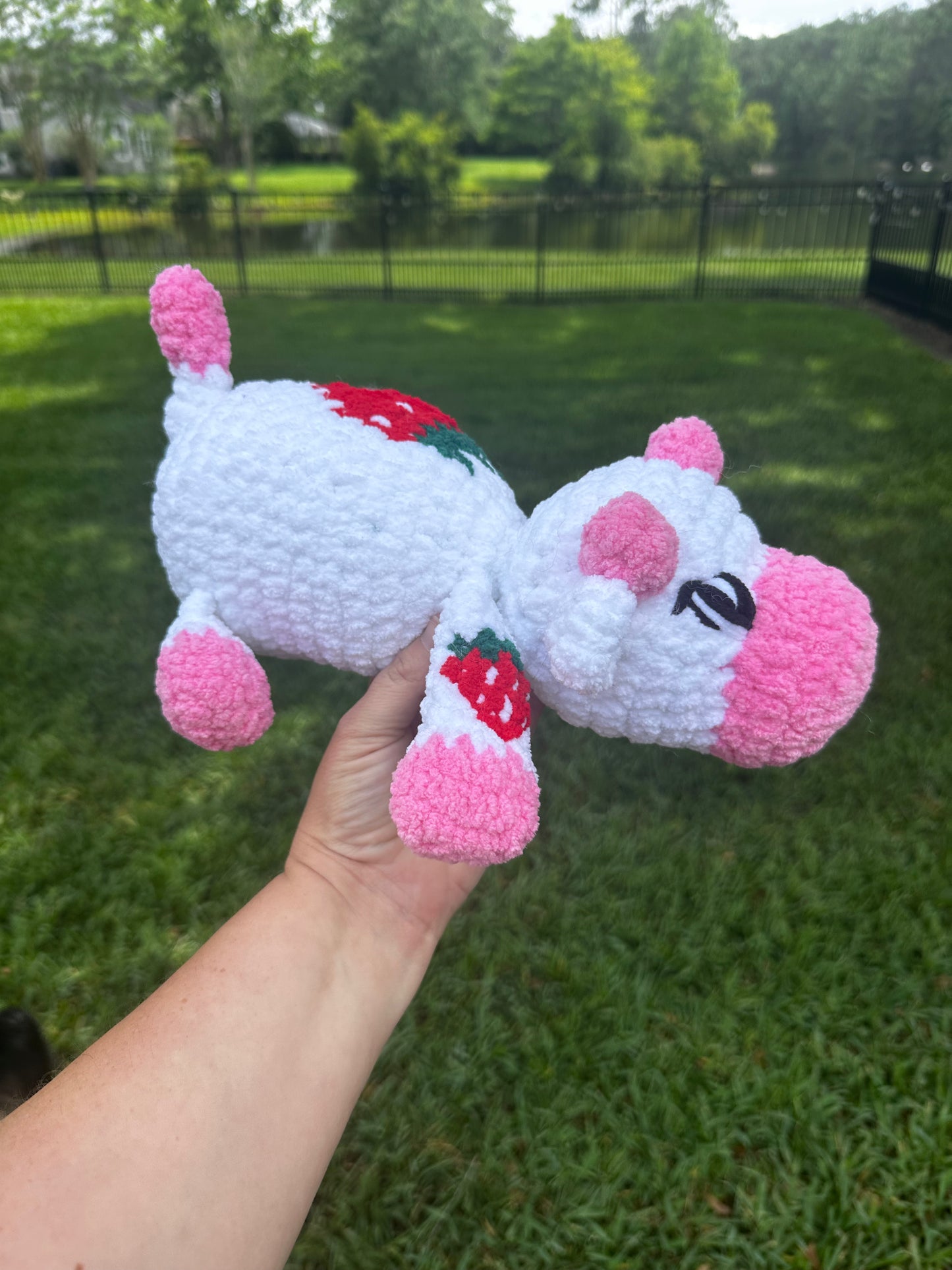 Kyleigh the Cow Plushie (Ready to Ship) - White/ Red Strawberry