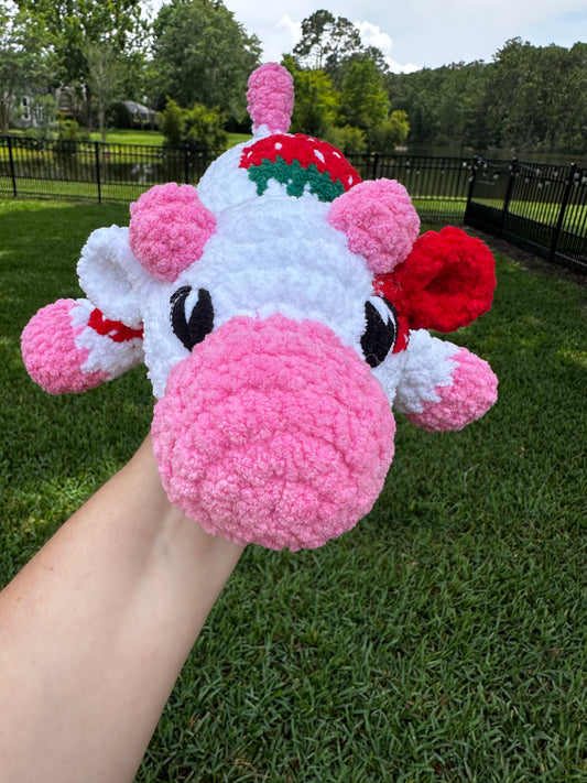 Kyleigh the Cow Plushie (Ready to Ship) - White/ Red Strawberry