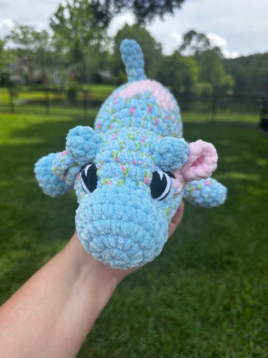 Kyleigh the Cow Plushie (Ready to Ship) - Blue Floral/ Pink